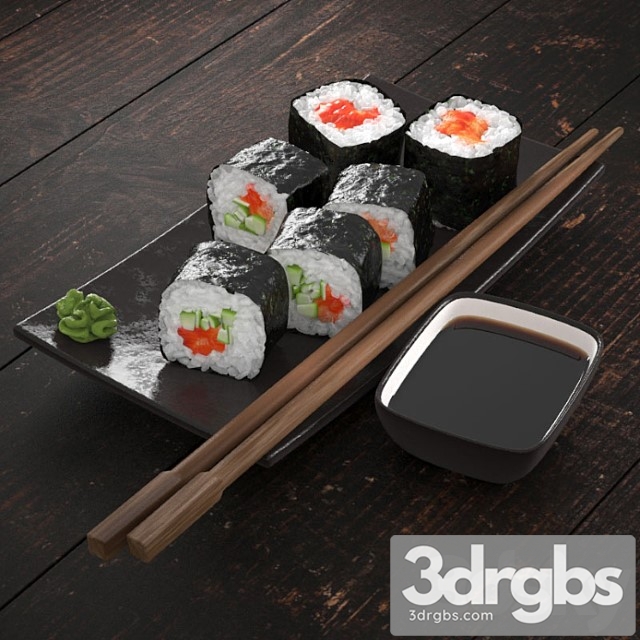 Sushi rolls with salmon and cucumber 3dsmax Download - thumbnail 1