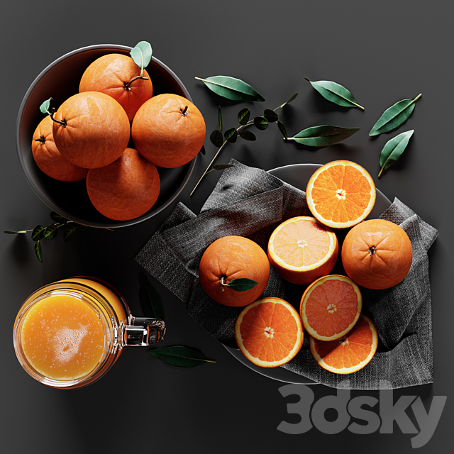 Table Setting with Oranges and Juice 3DS Max Model - thumbnail 1