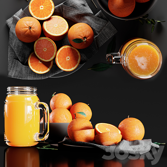 Table Setting with Oranges and Juice 3DS Max Model - thumbnail 2