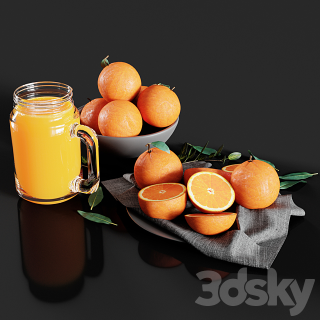 Table Setting with Oranges and Juice 3DS Max Model - thumbnail 3