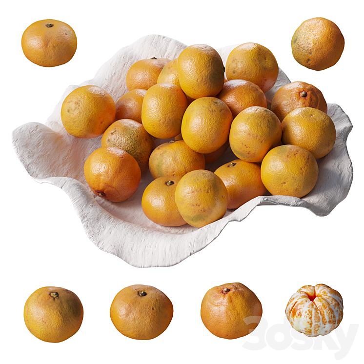 Tangerines in a clay bowl 3DS Max Model - thumbnail 1