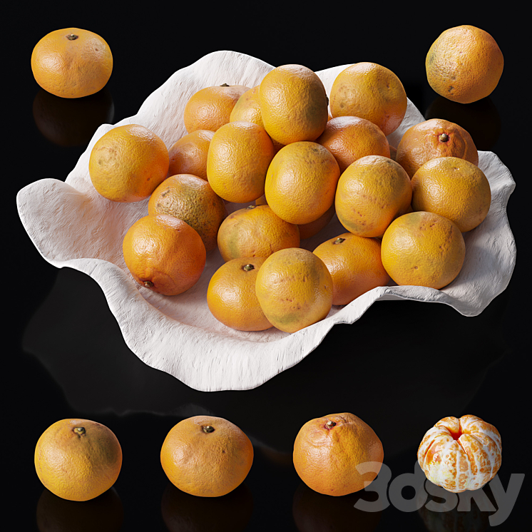 Tangerines in a clay bowl 3DS Max - thumbnail 2