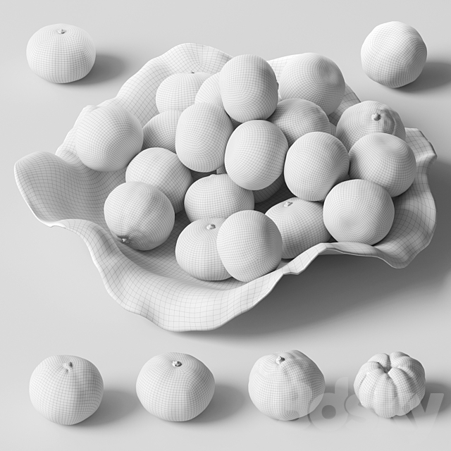 Tangerines in a clay bowl 3DS Max Model - thumbnail 3