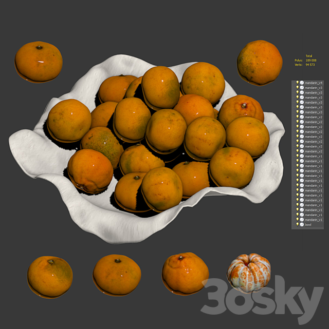 Tangerines in a clay bowl 3DS Max Model - thumbnail 4