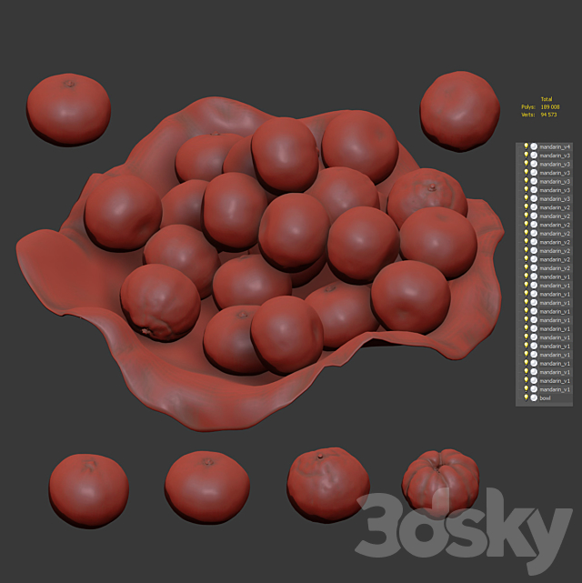 Tangerines in a clay bowl 3DS Max Model - thumbnail 6