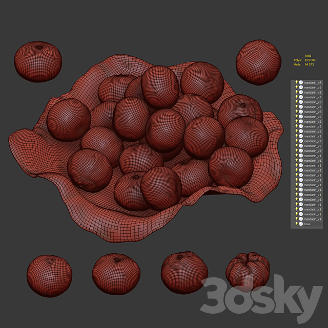 Tangerines in a clay bowl 3DS Max Model - thumbnail 7