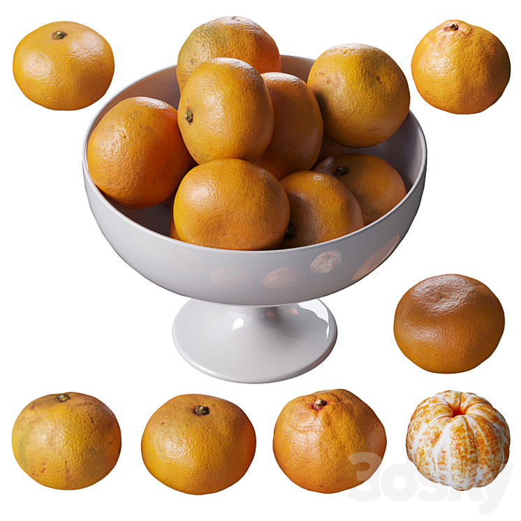 Tangerines in a tall bowl 3DS Max Model - thumbnail 1