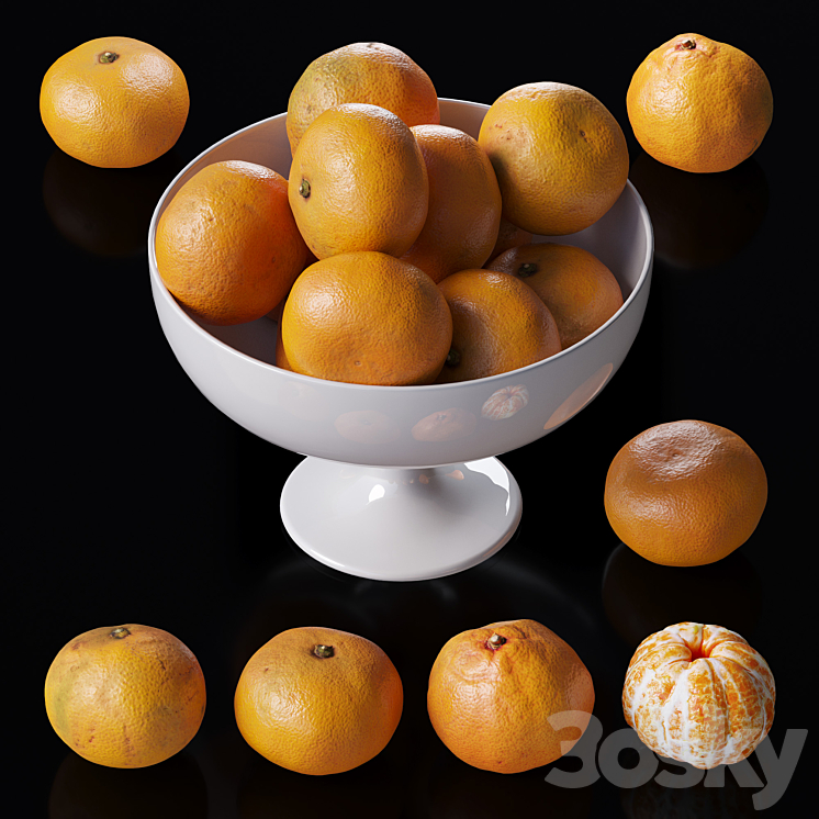 Tangerines in a tall bowl 3DS Max Model - thumbnail 2