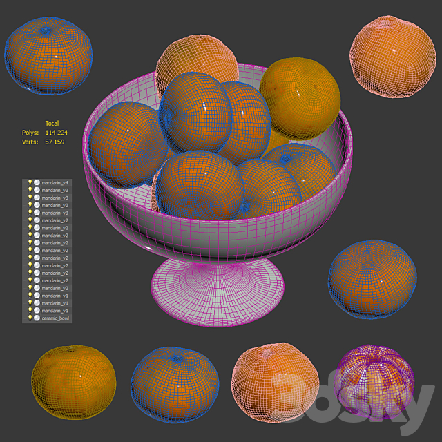 Tangerines in a tall bowl 3DSMax File - thumbnail 4