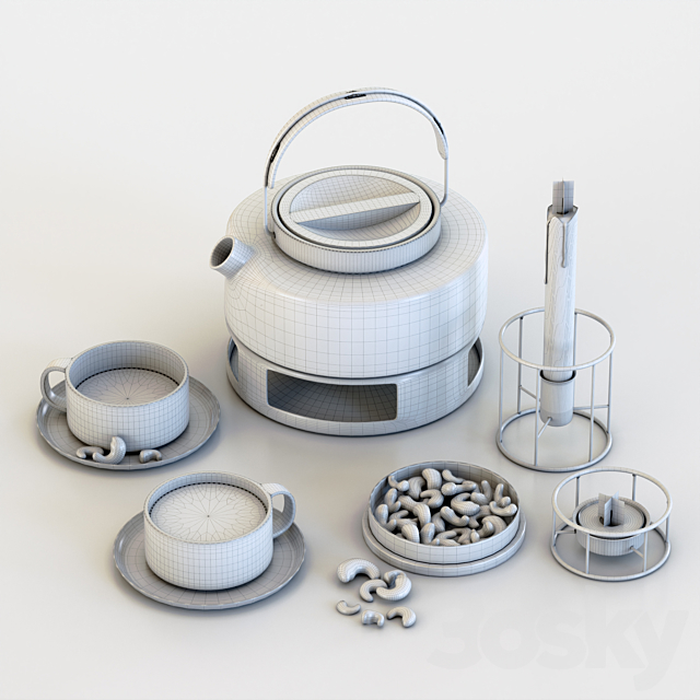 Tea Set # 3 3DS Max Model - thumbnail 3