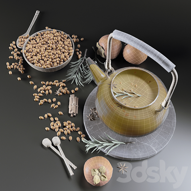 Tea Set with sea buckthorn and persimmon 3DSMax File - thumbnail 5