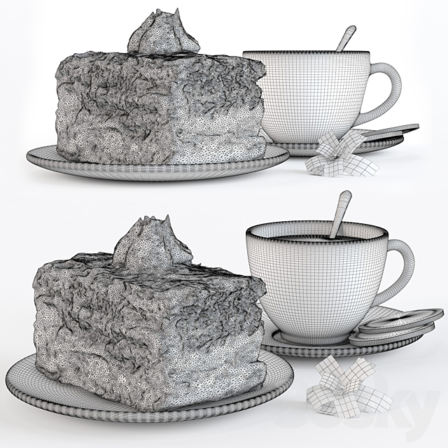 Tea with cake 3DS Max Model - thumbnail 3