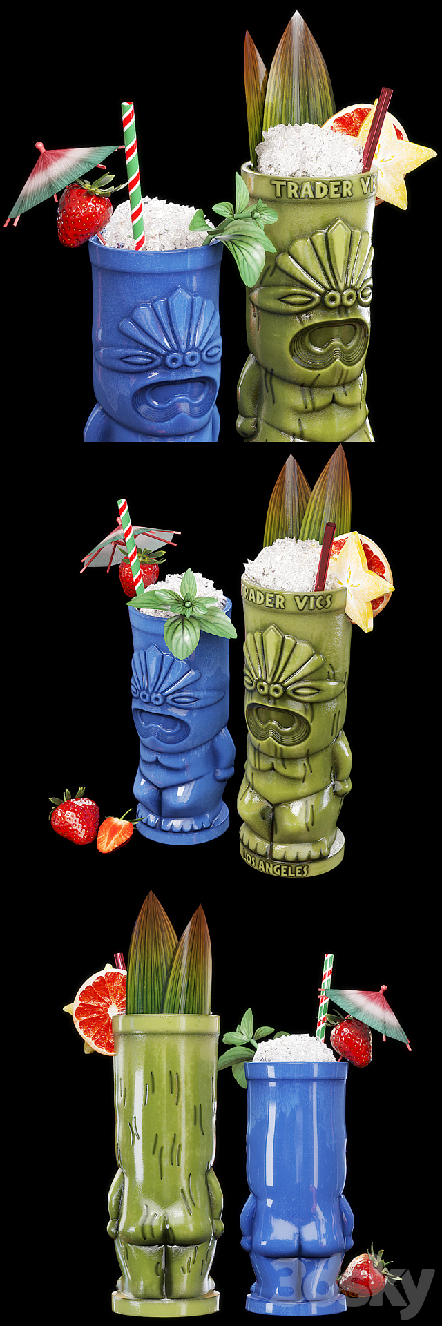 TIKI glasses with cocktails-2 3ds Max - thumbnail 2