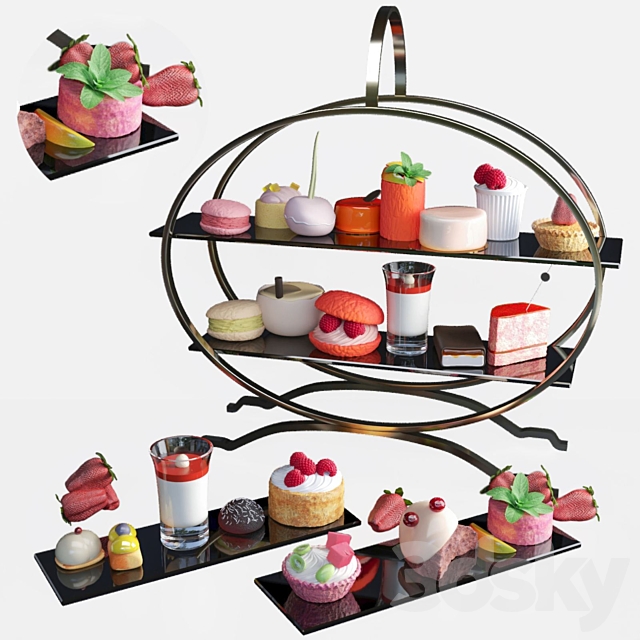 Tray with desserts and sweets at corporate parties 3ds Max - thumbnail 1