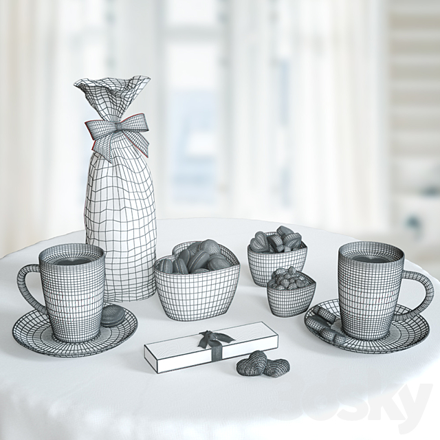 valentine’s coffee set 3DS Max Model - thumbnail 2