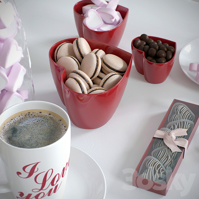 valentine’s coffee set 3DS Max Model - thumbnail 3