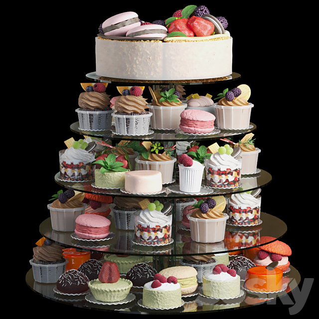 Wedding set of desserts. Confectionery shop 3ds Max - thumbnail 1