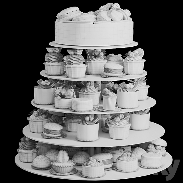 Wedding set of desserts. Confectionery shop 3ds Max - thumbnail 2