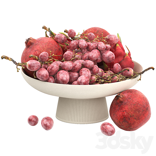 white bowl of fruits 3ds Max - thumbnail 1