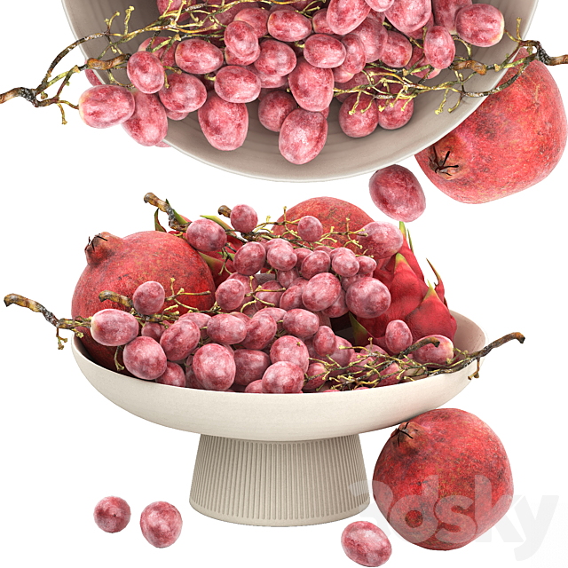 white bowl of fruits 3ds Max - thumbnail 3