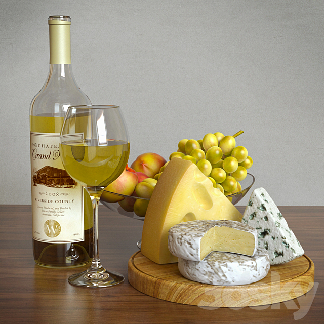 White wine and cheese set 3DS Max Model - thumbnail 1