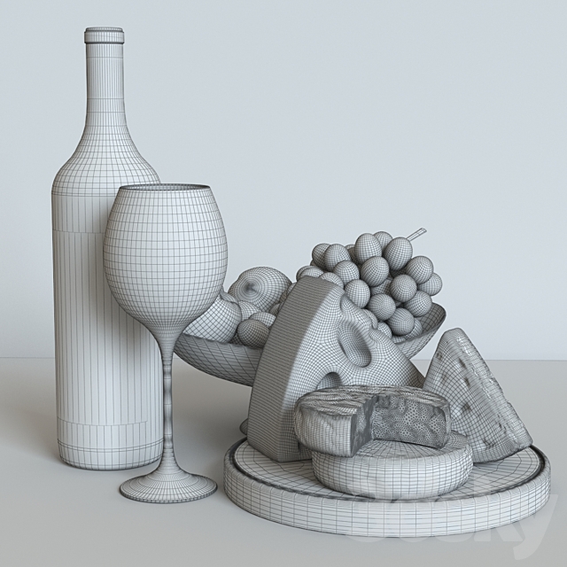 White wine and cheese set 3DS Max Model - thumbnail 2