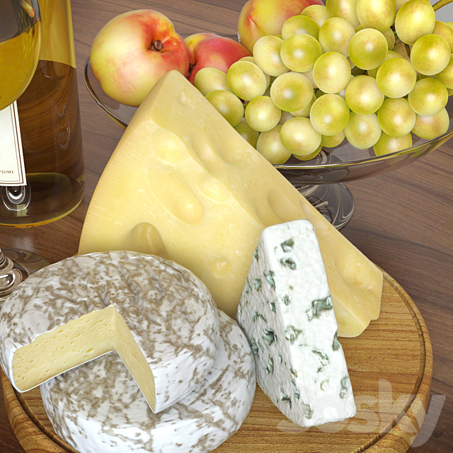 White wine and cheese set 3DS Max Model - thumbnail 3