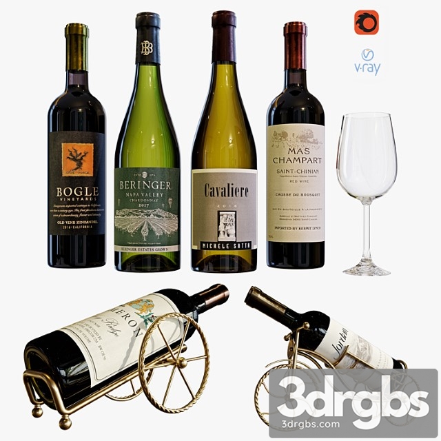 Wine bottle set 13 3dsmax Download - thumbnail 1