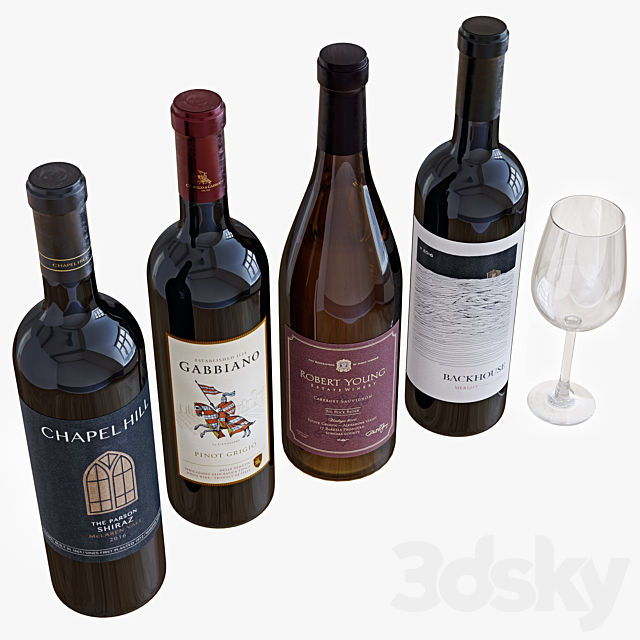 wine bottle set 6 3DS Max Model - thumbnail 3