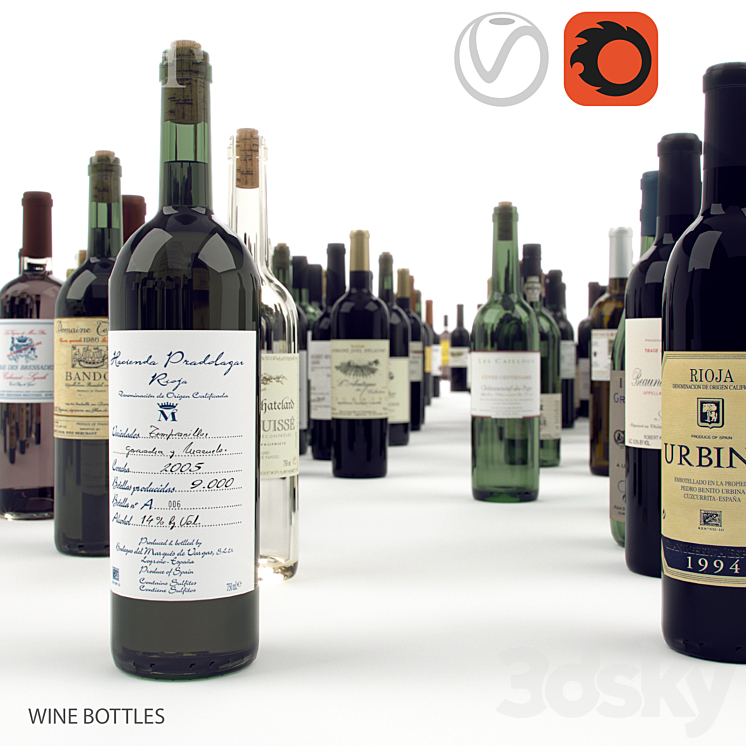 wine bottles 3DS Max - thumbnail 1