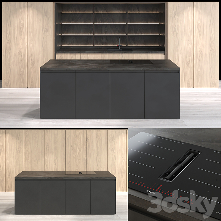 Hidden modern kitchen Omoikiri Mixer Bosh 3DS Max - thumbnail 1