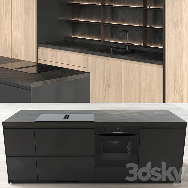 Hidden modern kitchen Omoikiri Mixer Bosh 3DS Max - thumbnail 2