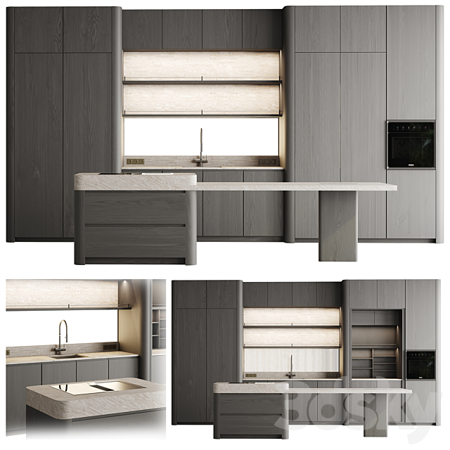 kitchen cabinet with island 01 3ds Max - thumbnail 1