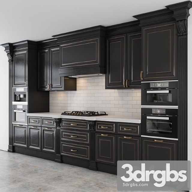 Black And Gold Lux Kitchen 3dsmax Download - thumbnail 1