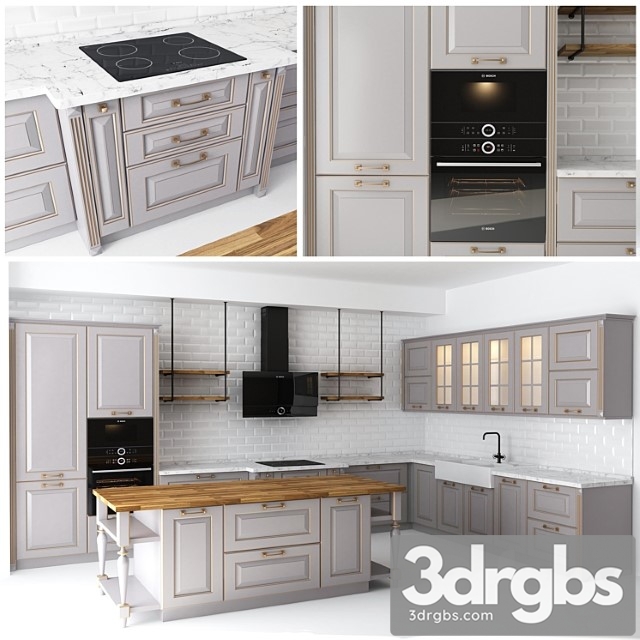 Classic kitchen with an island 3dsmax Download - thumbnail 1