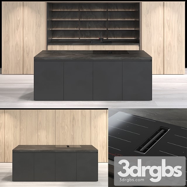 Hidden modern kitchen omoikiri mixer bosh 3dsmax Download - thumbnail 1