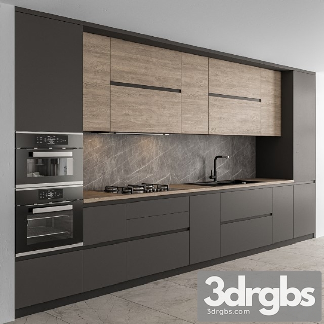 Kitchen Modern Black and Wood 65 3dsmax Download - thumbnail 1