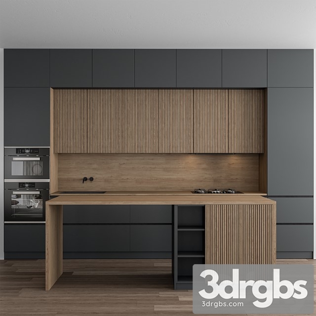 Kitchen Modern Gray And Wood 107 3dsmax Download - thumbnail 1