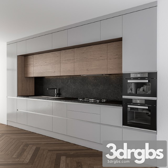 Kitchen modern gray and wood 3dsmax Download - thumbnail 1