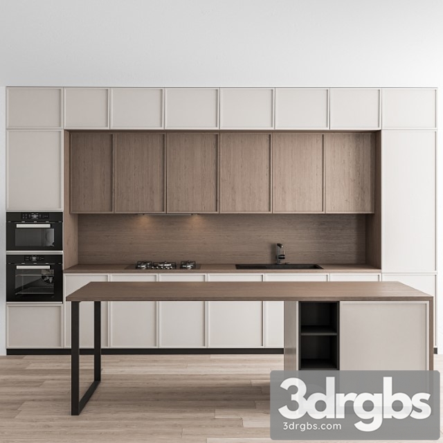 Kitchen Modern White and Wood with Island 58 3dsmax Download - thumbnail 1