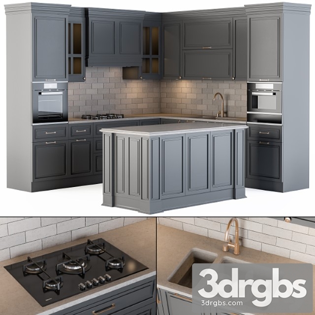 Kitchen neoclassic gray 3dsmax Download - thumbnail 1