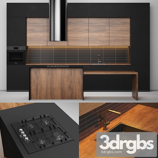 Modern black kitchen 3dsmax Download - thumbnail 1