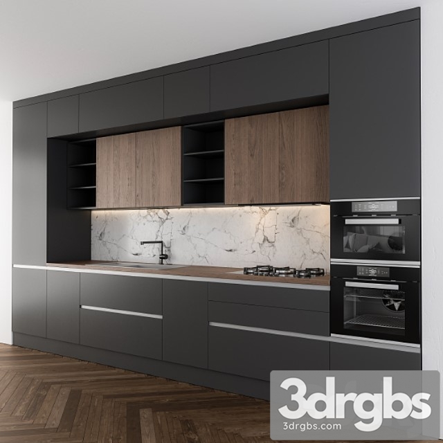 Modern kitchen dark gray and wood 3dsmax Download - thumbnail 1