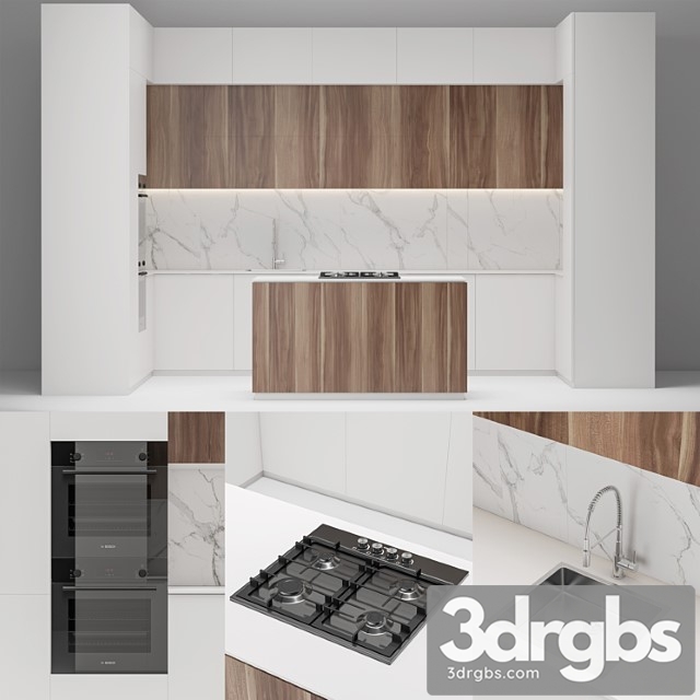 Modern white wood kitchen 3dsmax Download - thumbnail 1