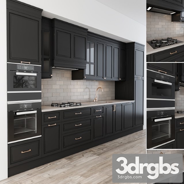 Neoclassic kitchen black 3dsmax Download - thumbnail 1