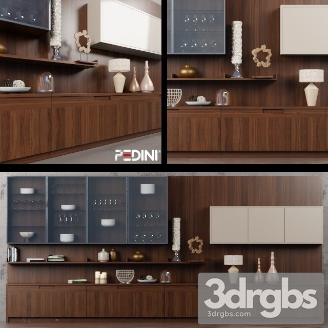 Pedini Wood Brown Kitchen 3dsmax Download - thumbnail 1