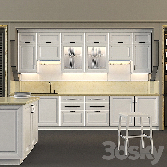Kitchen classic furniture in a niche with island 3DSMax File - thumbnail 1