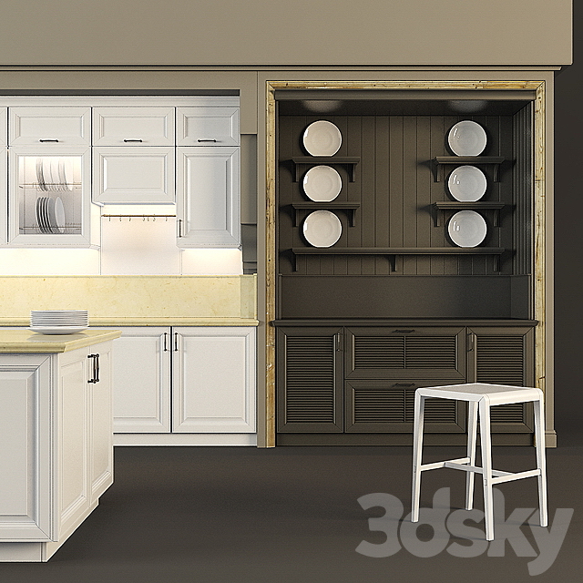 Kitchen classic furniture in a niche with island 3DSMax File - thumbnail 2