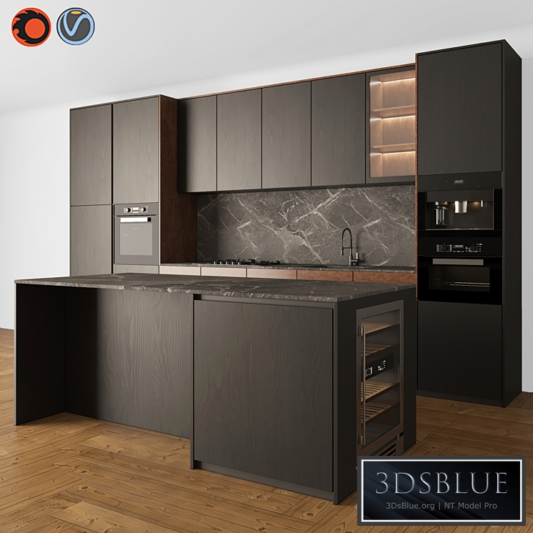 Kitchen Modern 05 Black & Wood 3DS Max - thumbnail 3