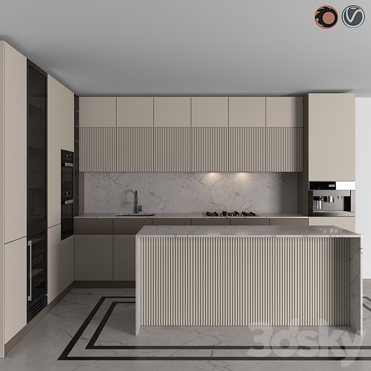 Kitchen Modern 06 (Corner Kitchen) 3DS Max Model - thumbnail 1